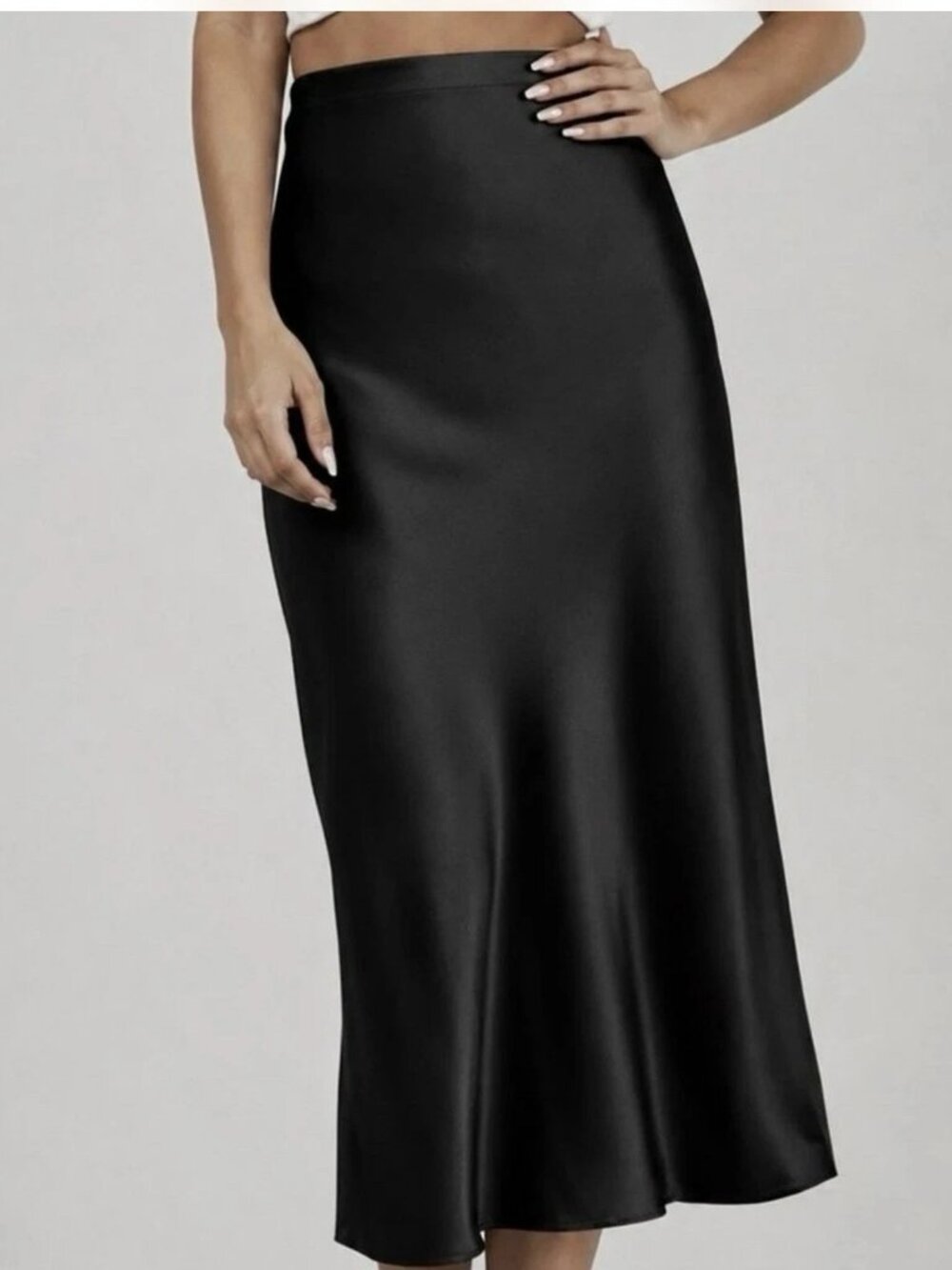 Rachel Zoe Womens Midi Skirt Slip Sz XL Black Satin Stretch Minimalist Classic